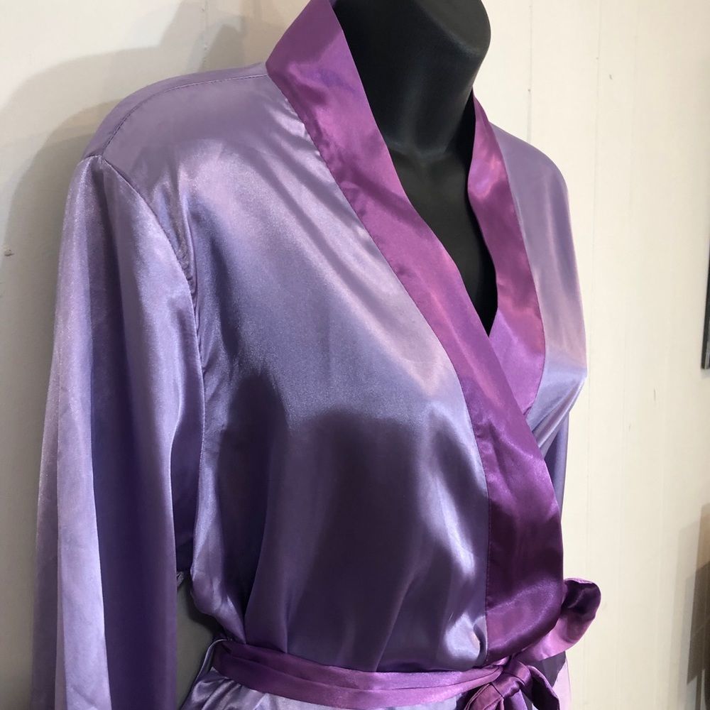 Purple Satin Belted Robe Small Medium